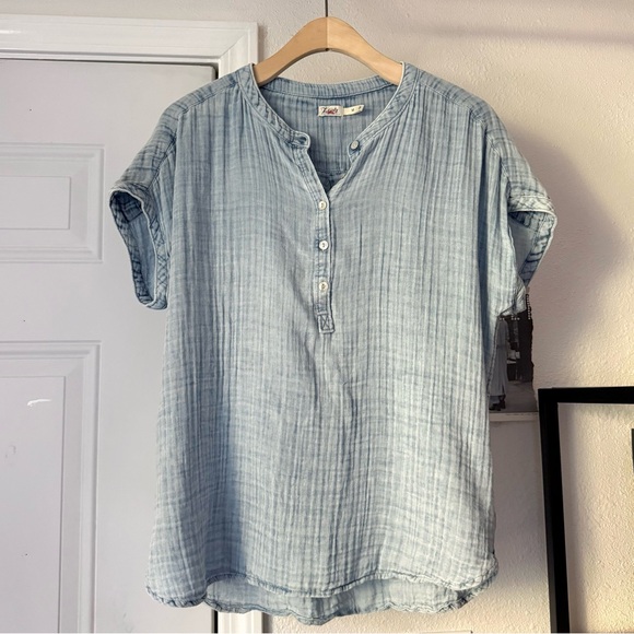 Faherty | Tops | Faherty Blue Garment Dyed Organic Cotton Gauze Short ...